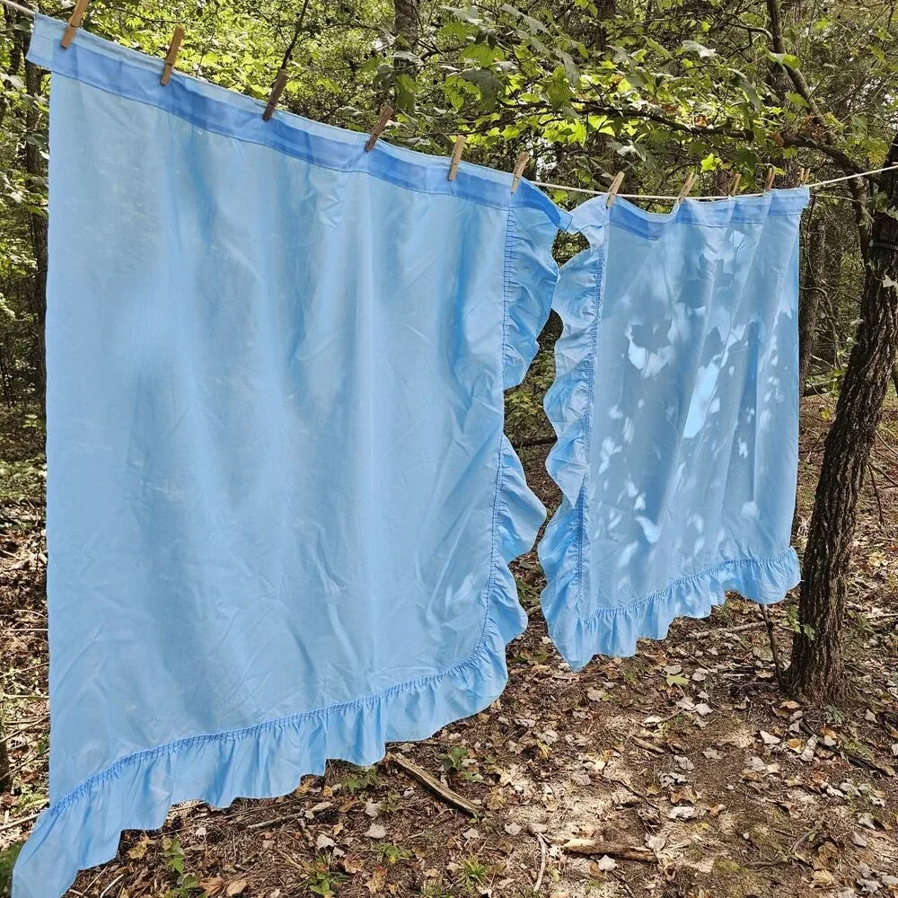 Vintage Sears 1970s–80s Light Blue Ruffled Curtain Panels Pair 41
